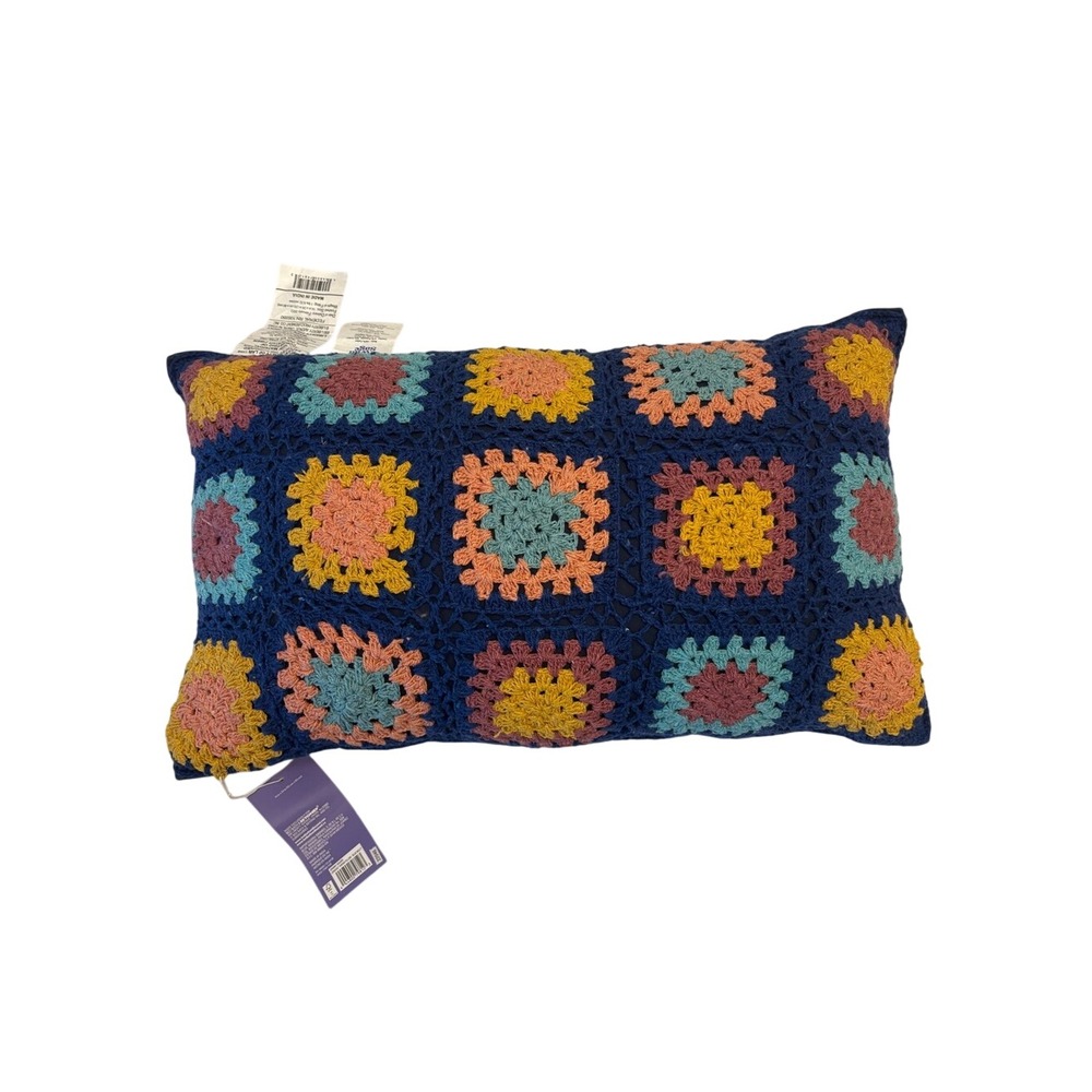 Wild Sage Navy Decorative Pillow with Crochet Overlay NWT